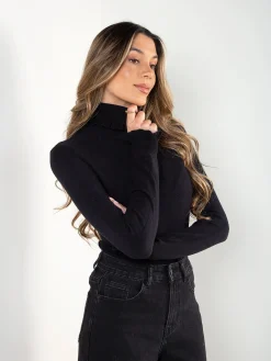 Camisola malha gola alta com folho