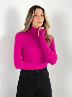 Camisola malha gola alta com folho