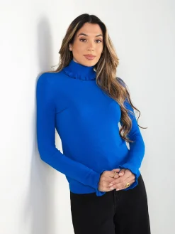 Camisola malha gola alta com folho