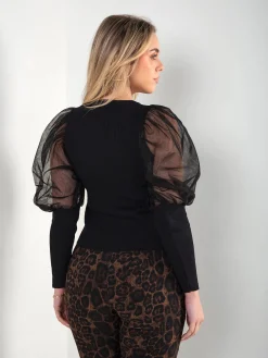 Camisola malha manga balão em tule