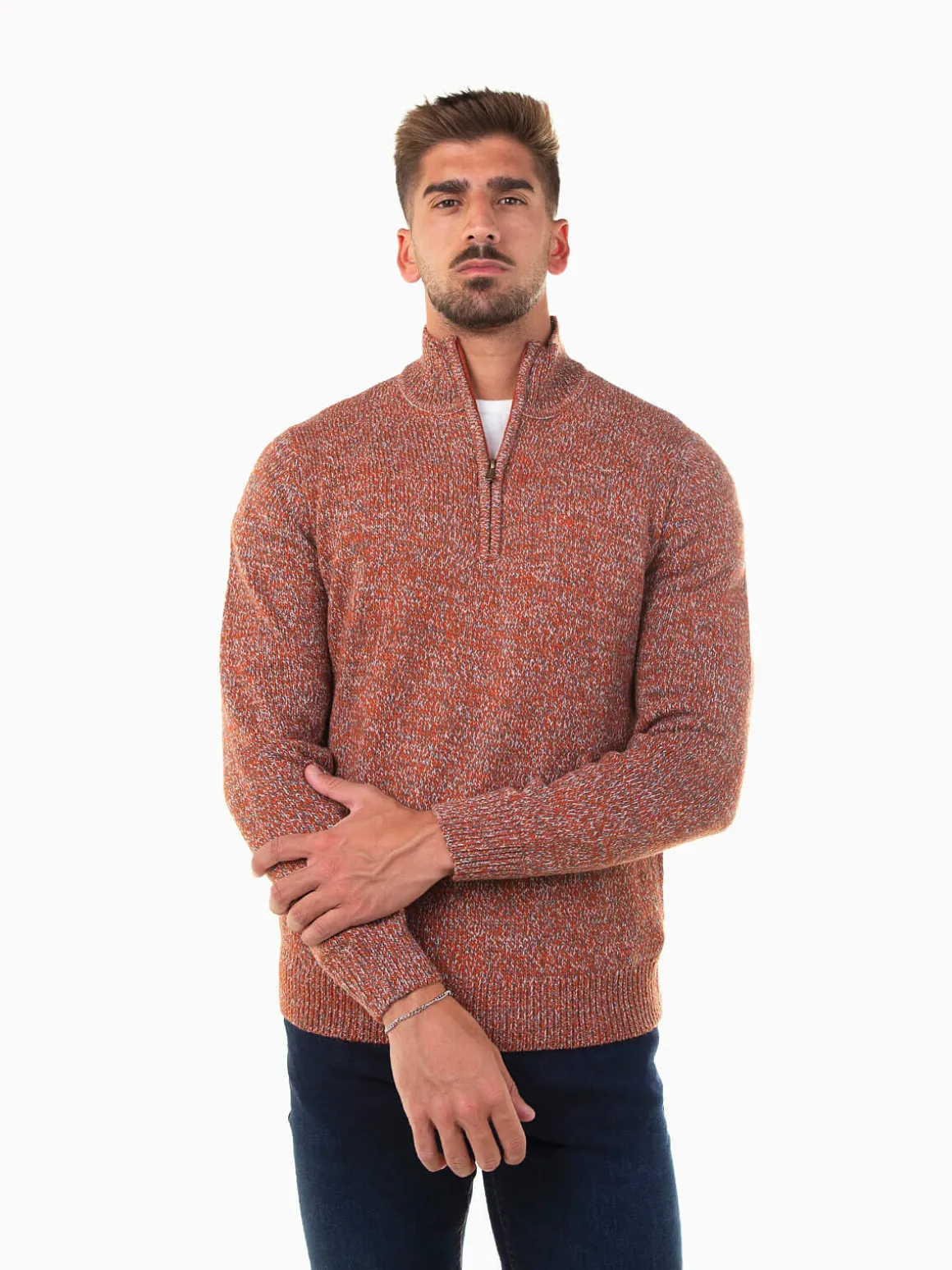 Camisola malha mesclada com fecho