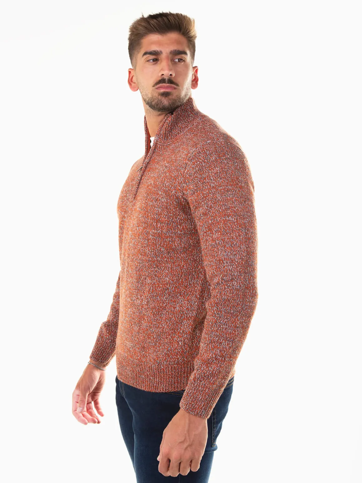 Camisola malha mesclada com fecho