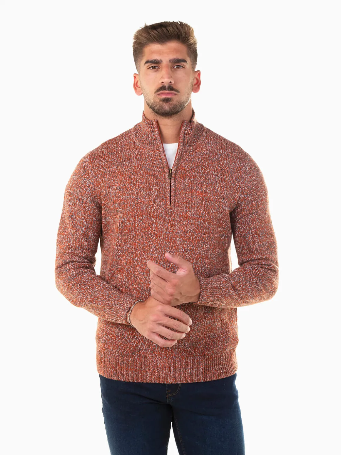 Camisola malha mesclada com fecho