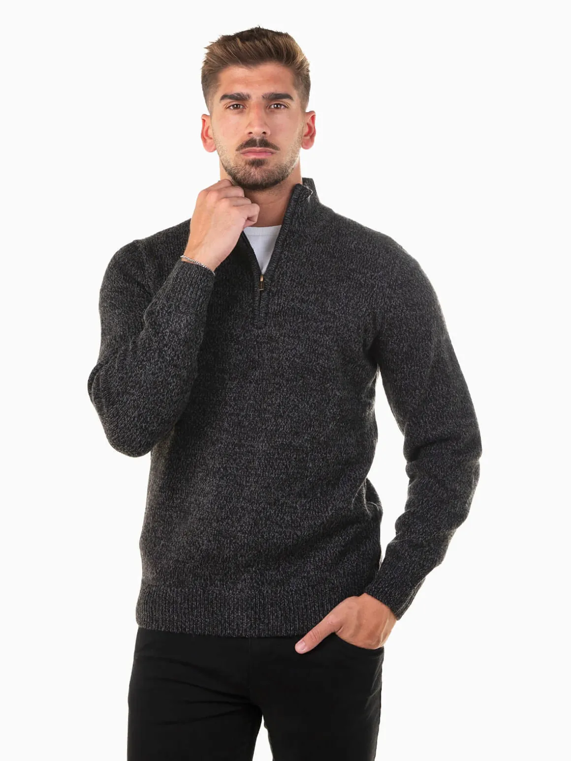 Camisola malha mesclada com fecho