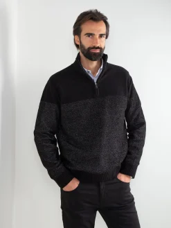 Camisola malha mesclada com fecho