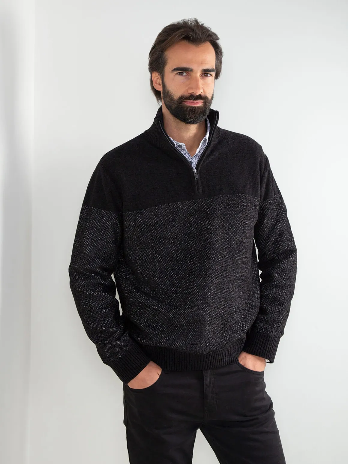 Camisola malha mesclada com fecho