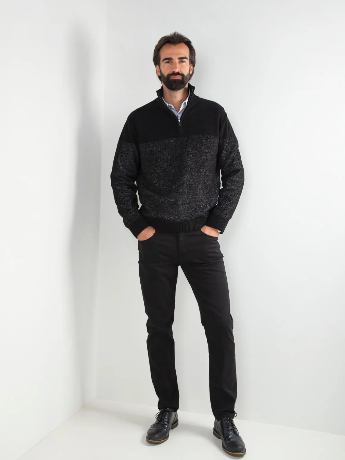 Camisola malha mesclada com fecho