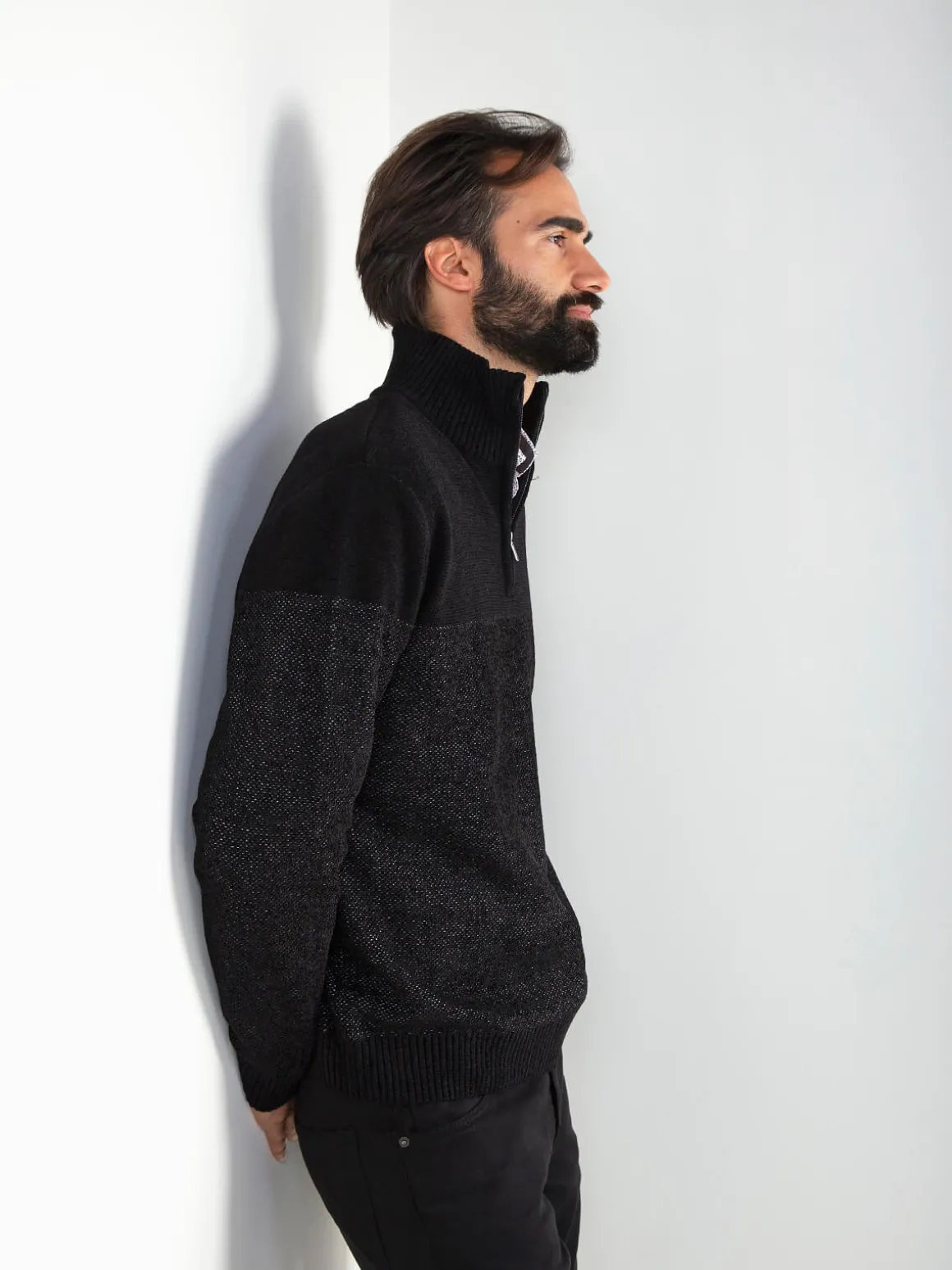 Camisola malha mesclada com fecho