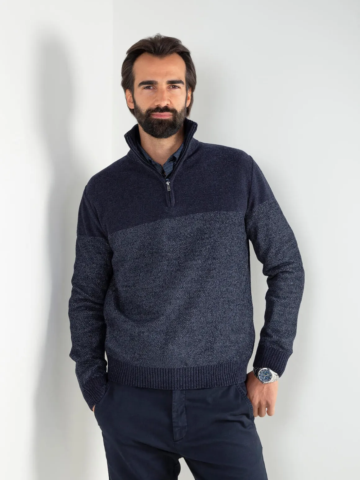 Camisola malha mesclada com fecho