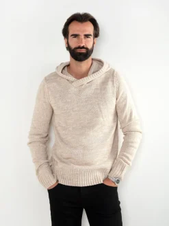 Camisola malha mesclada com capuz