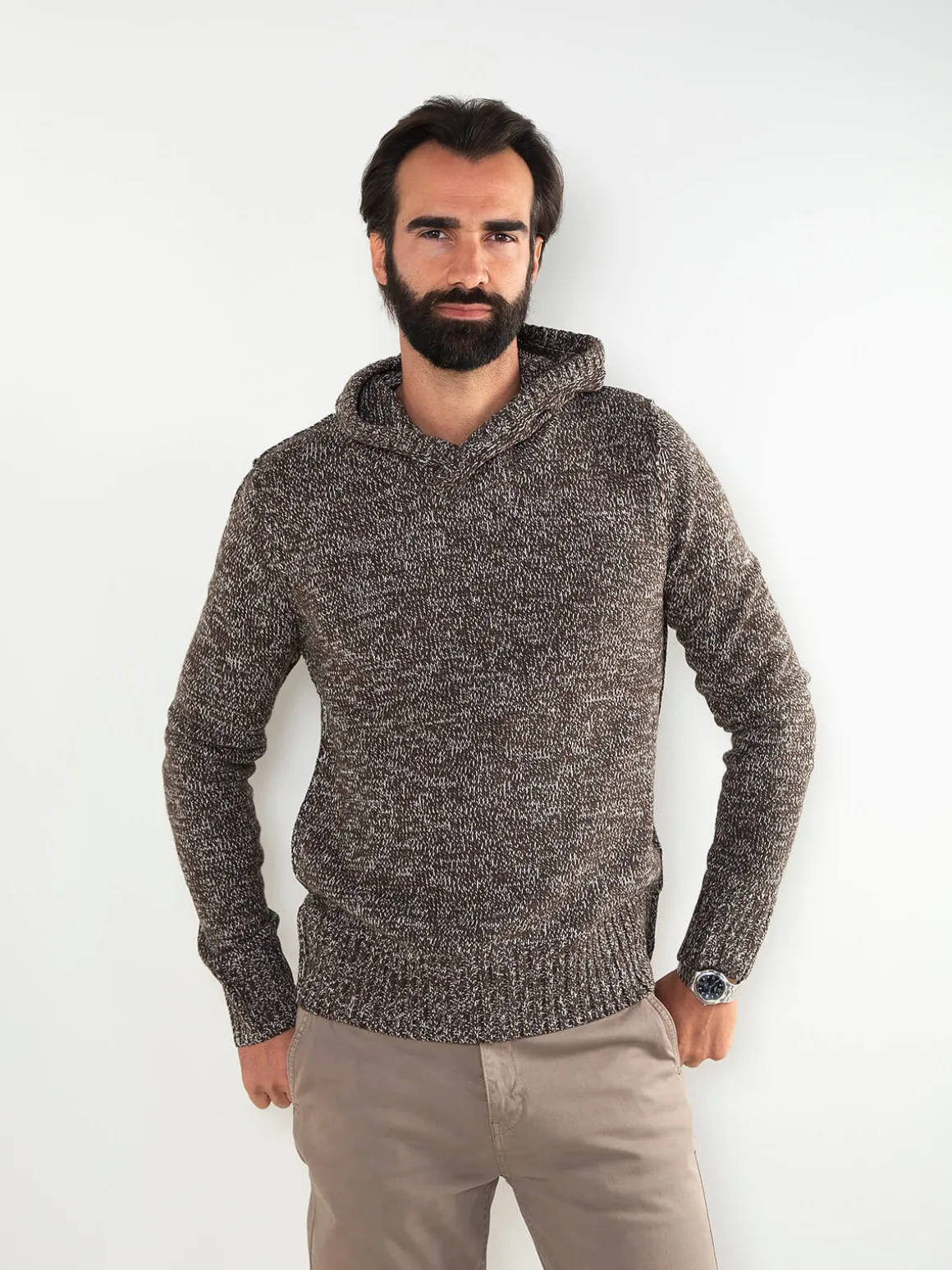 Camisola malha mesclada com capuz