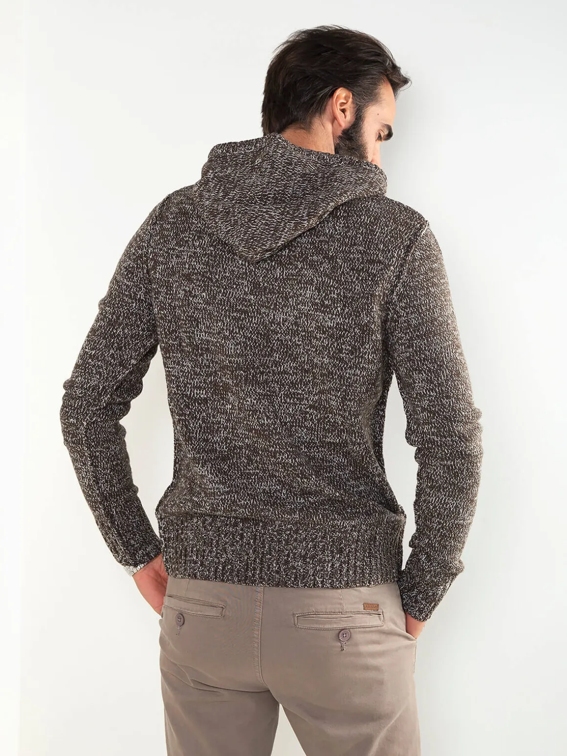 Camisola malha mesclada com capuz