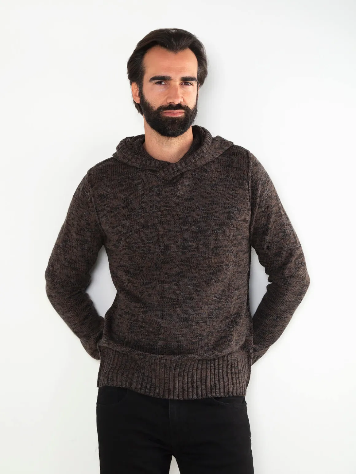 Camisola malha mesclada com capuz