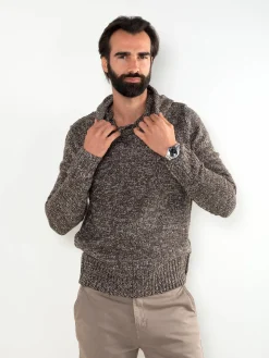 Camisola malha mesclada com capuz