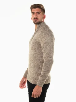 Camisola malha mesclada gola com fecho