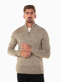 Camisola malha mesclada gola com fecho