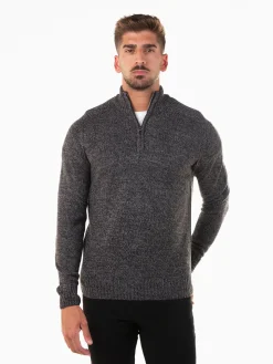 Camisola malha mesclada gola com fecho