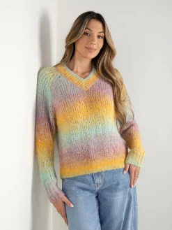 Camisola malha multicolor em V