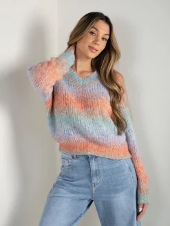 Camisola malha multicolor em V