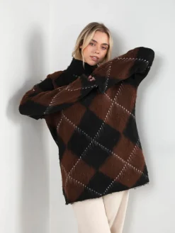 Camisola malha oversized com losangos