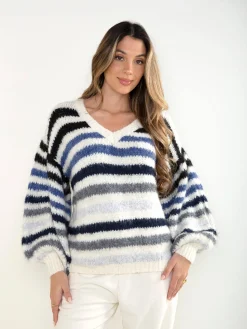 Camisola malha oversized às riscas