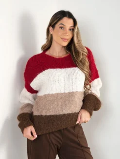 Camisola malha oversized color block em V