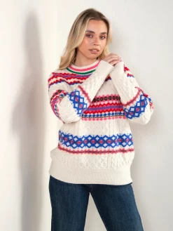 Camisola malha pérola com padrão colorido