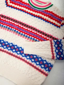 Camisola malha pérola com padrão colorido