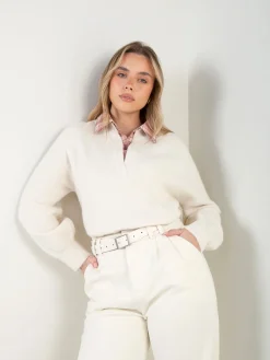 Camisola malha pérola encaixe camisa