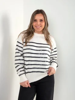 Camisola malha riscas com lantejoulas