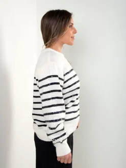 Camisola malha riscas com lantejoulas