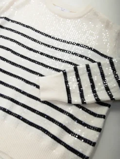 Camisola malha riscas com lantejoulas