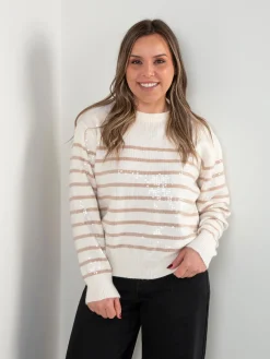 Camisola malha riscas com lantejoulas