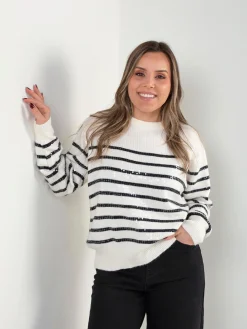 Camisola malha riscas com lantejoulas