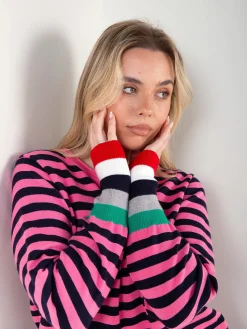 Camisola malha riscas punhos contrastantes