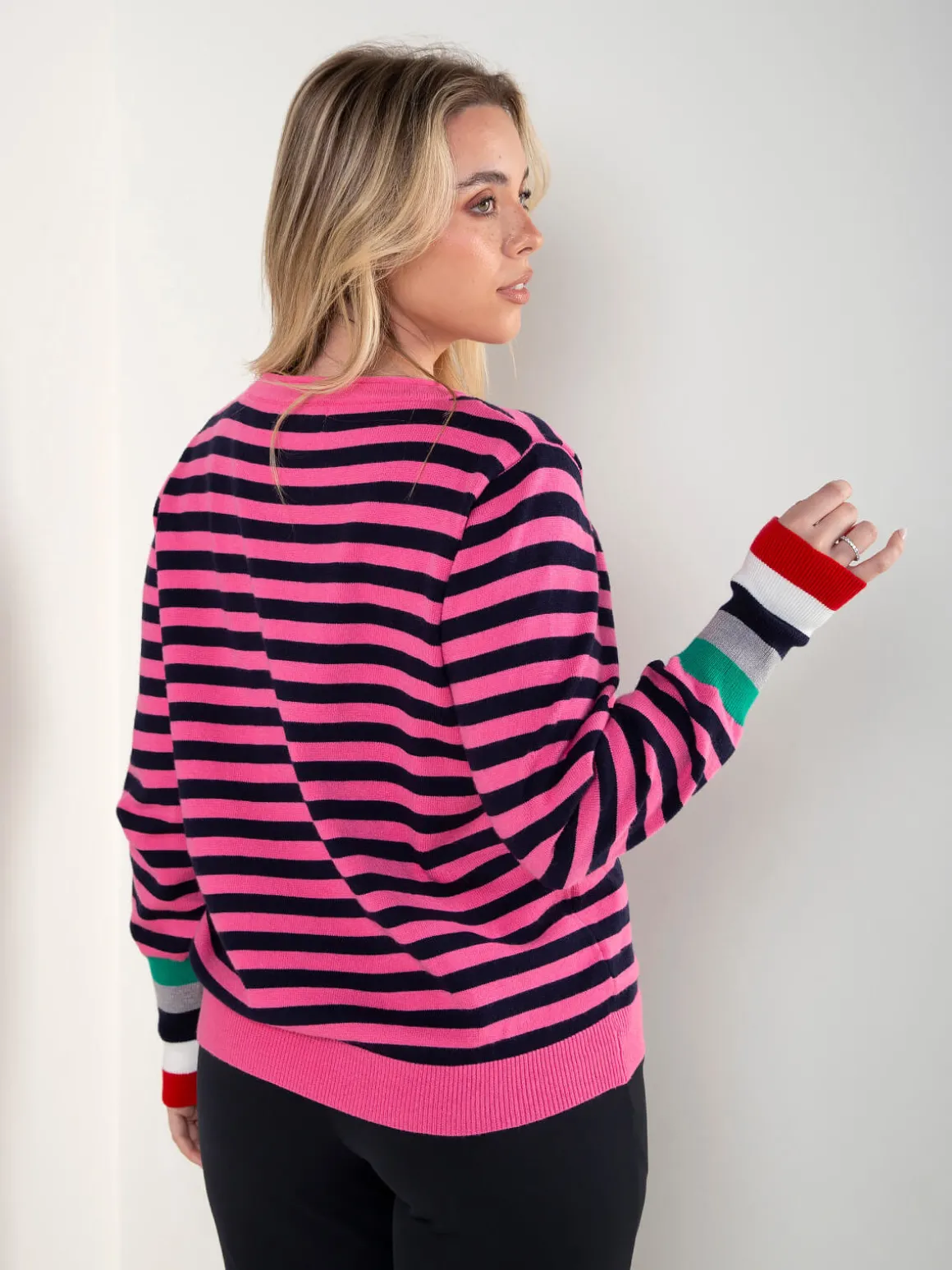 Camisola malha riscas punhos contrastantes