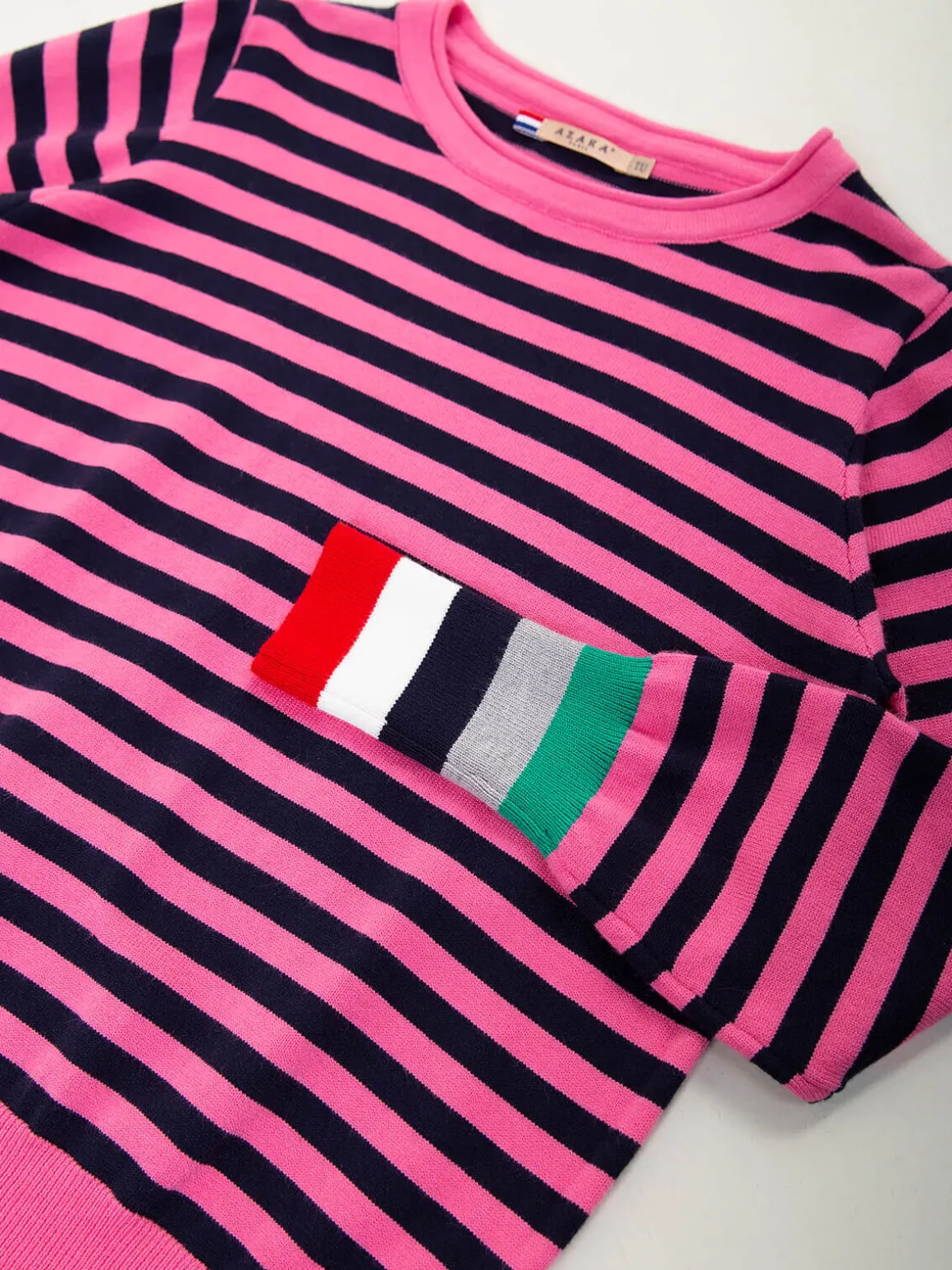 Camisola malha riscas punhos contrastantes