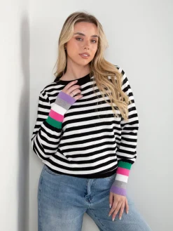 Camisola malha riscas punhos contrastantes