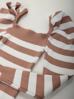 Camisola malha às riscas manga abalonada