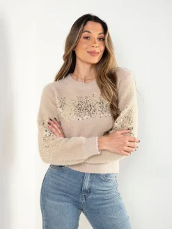 Camisola malha suave com lantejoulas