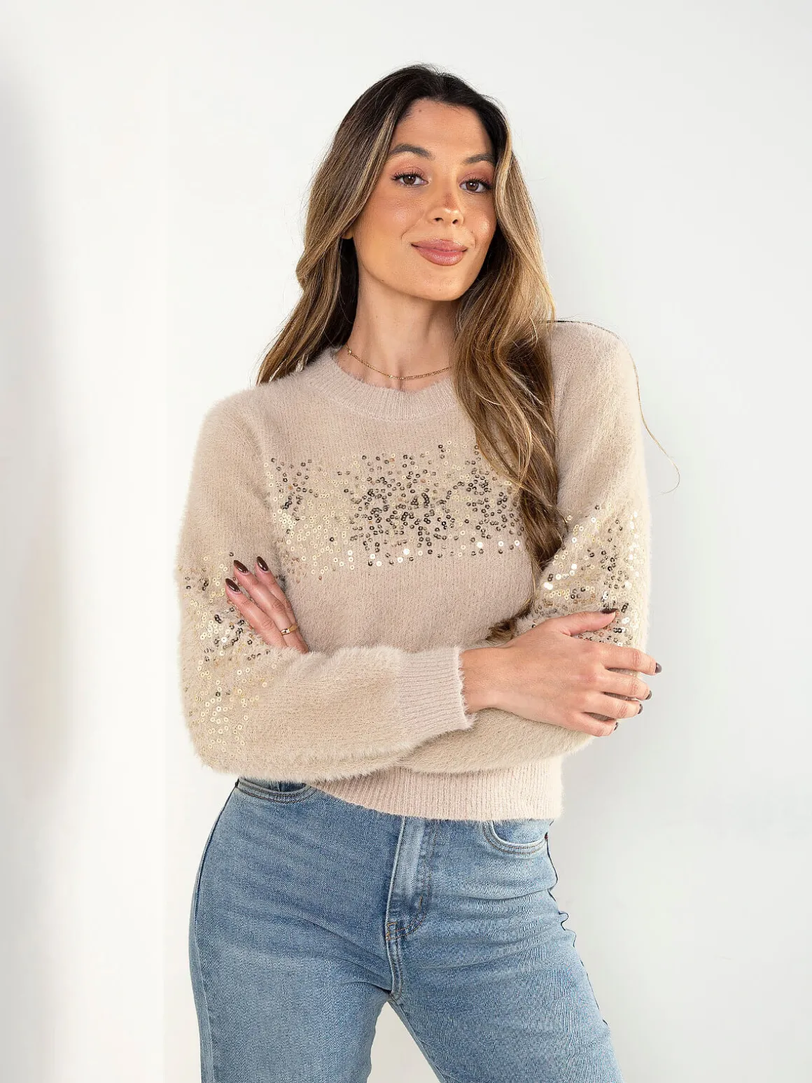 Camisola malha suave com lantejoulas