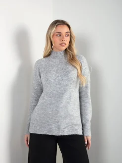 Camisola malha texturizada gola perkins