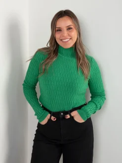 Camisola malha texturizada com gola subida