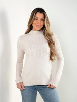 Camisola malha trançada com gola perkins