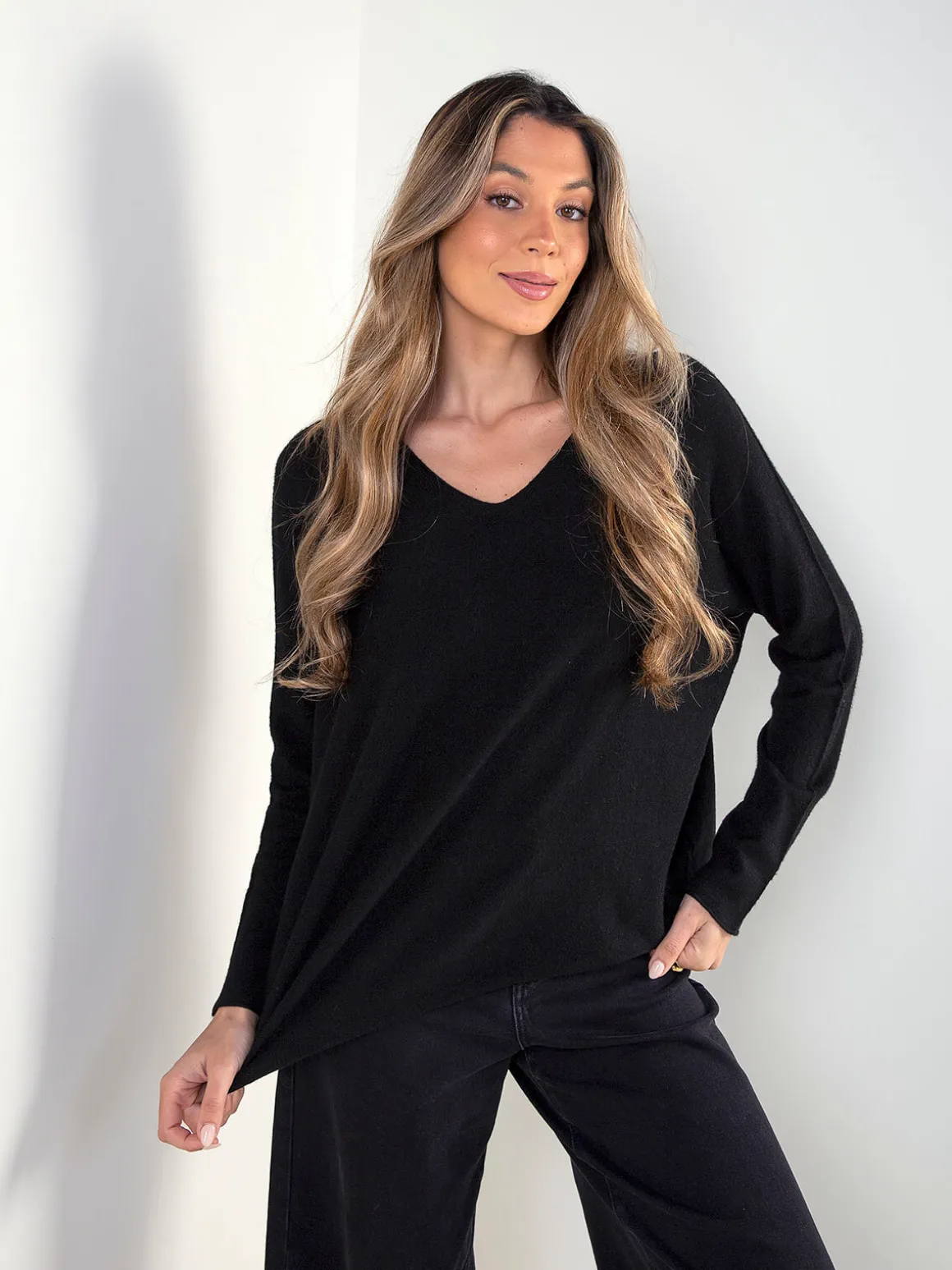 Camisola malha viscose com decote V