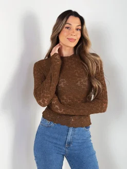 Camisola renda manga comprida