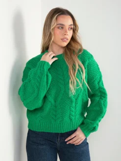 Camisola verde malha entrançada