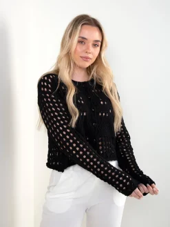 Cardigan de malha perfurada