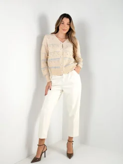 Cardigan em V com detalhes brilhantes