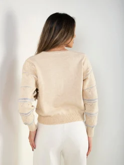 Cardigan em V com detalhes brilhantes